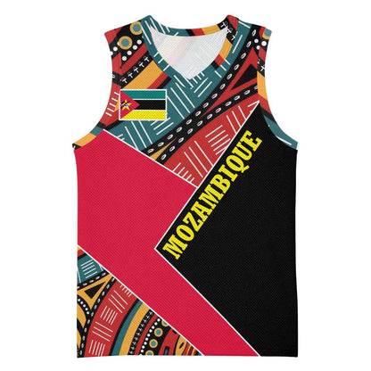 Mozambique Basketball Jersey Red Black Geometric Design and Tribal Pattern TS04