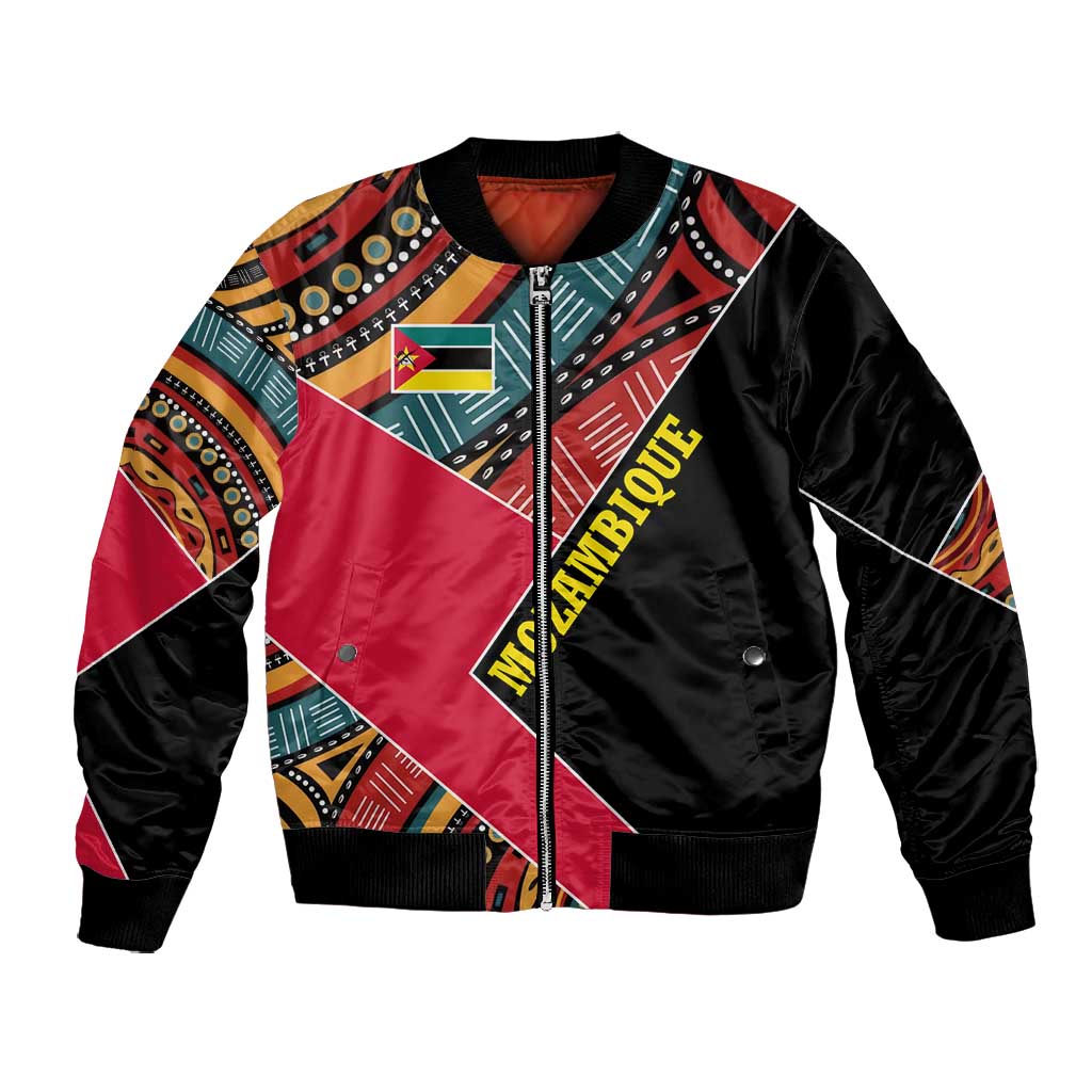Mozambique Bomber Jacket Red Black Geometric Design and Tribal Pattern - African Pride