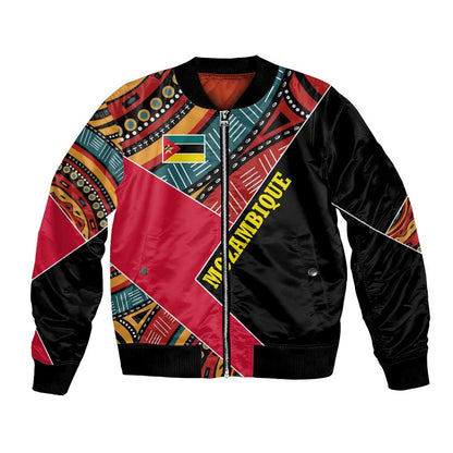Mozambique Bomber Jacket Red Black Geometric Design and Tribal Pattern - African Pride