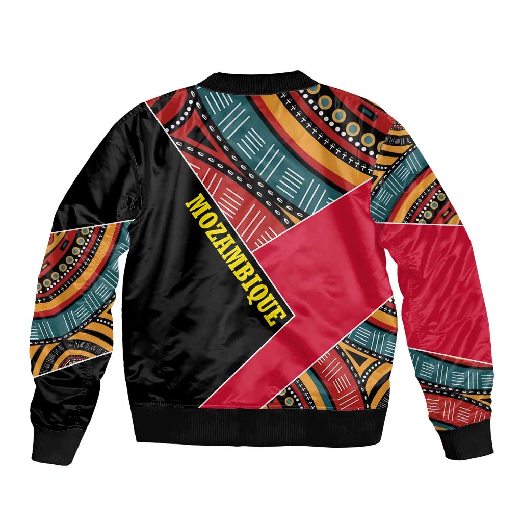 Mozambique Bomber Jacket Red Black Geometric Design and Tribal Pattern - African Pride