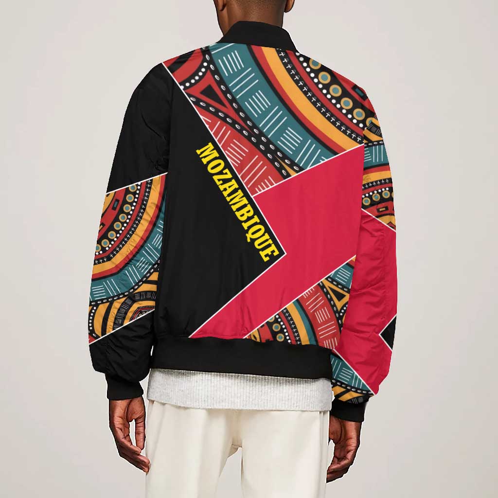 Mozambique Bomber Jacket Red Black Geometric Design and Tribal Pattern - African Pride