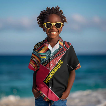 Mozambique Kid Hawaiian Shirt Red Black Geometric Design and Tribal Pattern - African Pride