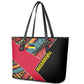 Mozambique Leather Tote Bag Red Black Geometric Design and Tribal Pattern - African Pride