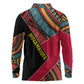 Mozambique Long Sleeve Polo Shirt Red Black Geometric Design and Tribal Pattern - African Pride