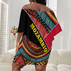Mozambique Off Shoulder Short Dress Red Black Geometric Design and Tribal Pattern - African Pride