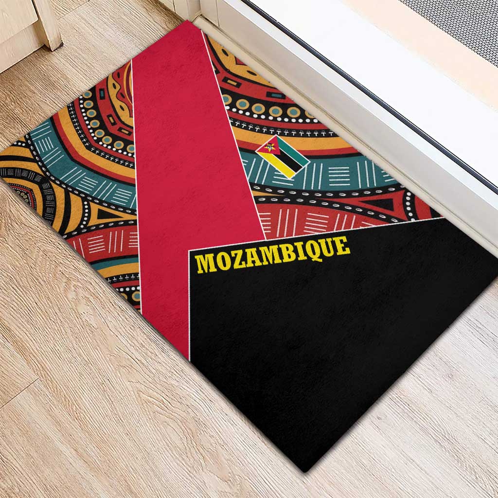 Mozambique Rubber Doormat Red Black Geometric Design and Tribal Pattern - African Pride