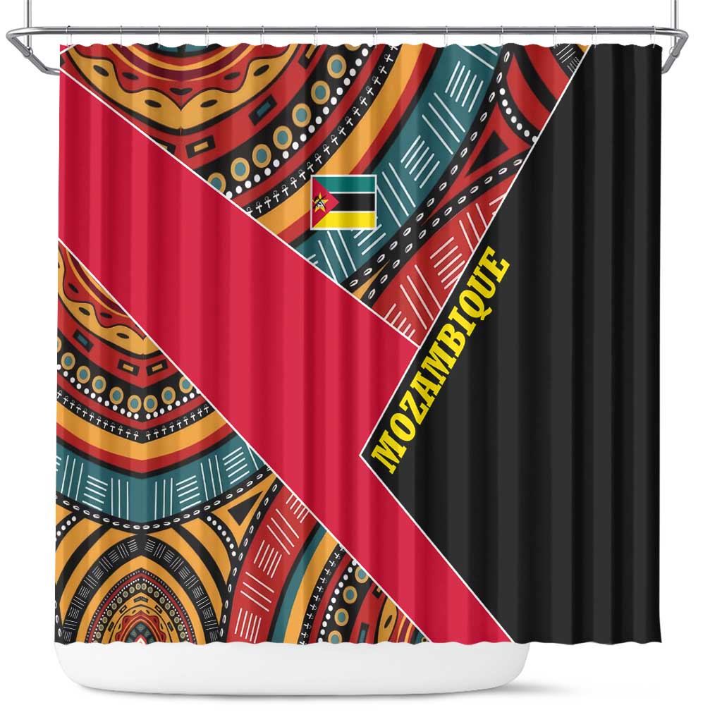 Mozambique Shower Curtain Red Black Geometric Design and Tribal Pattern - African Pride