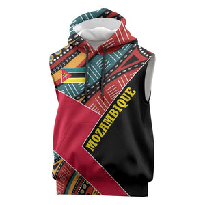 Mozambique Sleeveless Hoodie Red Black Geometric Design and Tribal Pattern - African Pride