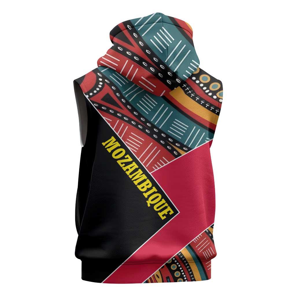 Mozambique Sleeveless Hoodie Red Black Geometric Design and Tribal Pattern - African Pride
