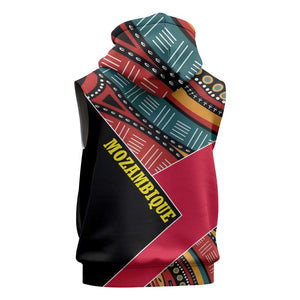 Mozambique Sleeveless Hoodie Red Black Geometric Design and Tribal Pattern - African Pride