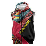 Mozambique Sleeveless Zip Hoodie Red Black Geometric Design and Tribal Pattern - African Pride