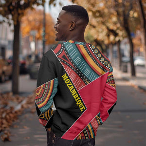 Mozambique Sweatshirt Red Black Geometric Design and Tribal Pattern - African Pride