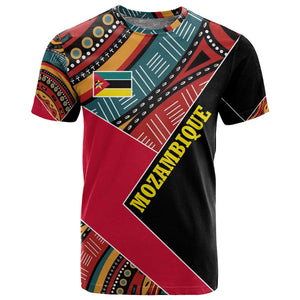 Mozambique T shirt Red Black Geometric Design and Tribal Pattern - African Pride