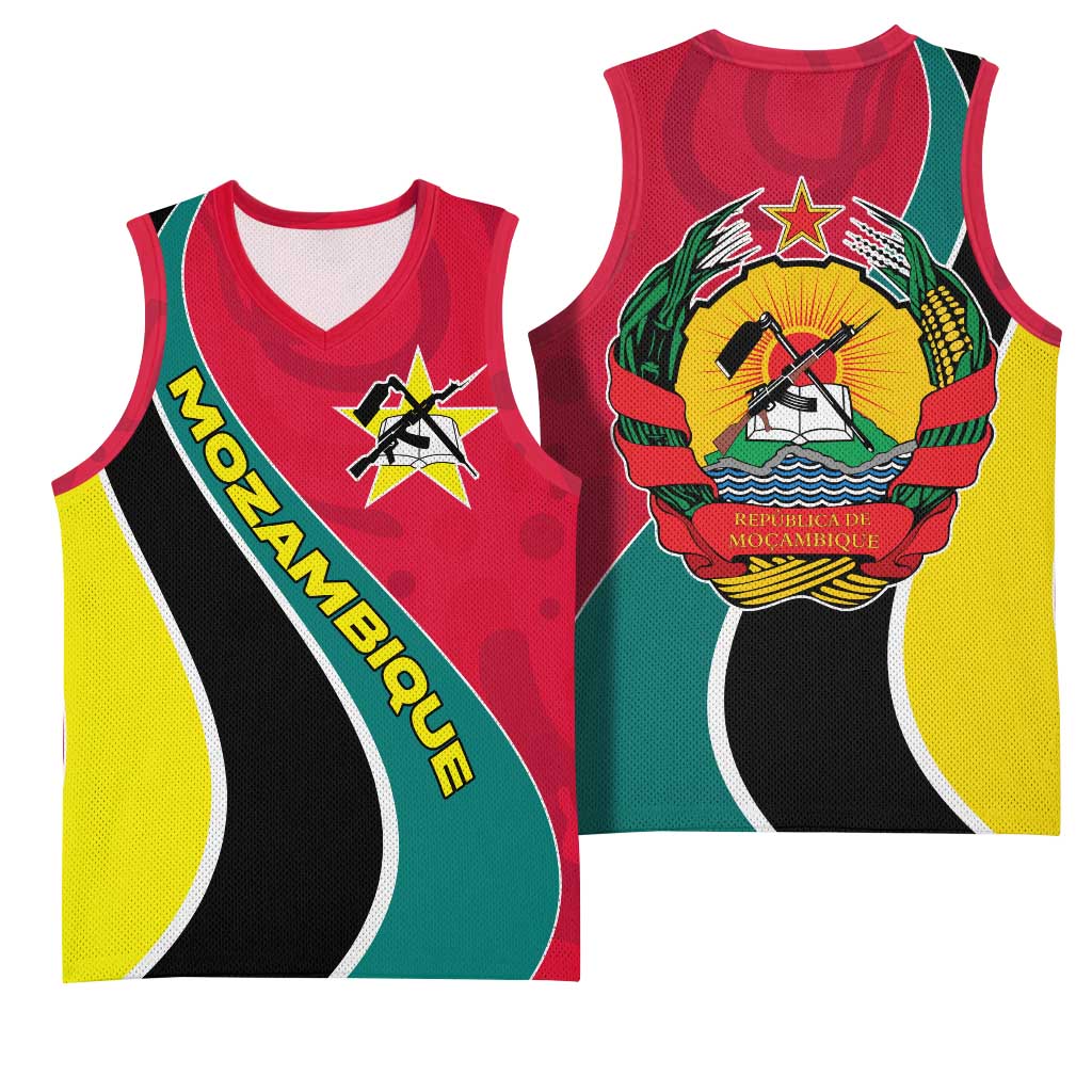 Mozambique Basketball Jersey Red Yellow Green Wave Design TS04