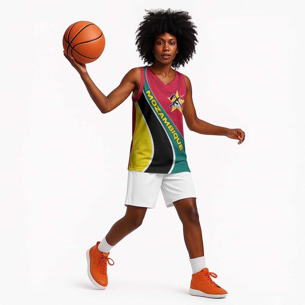 Mozambique Basketball Jersey Red Yellow Green Wave Design TS04