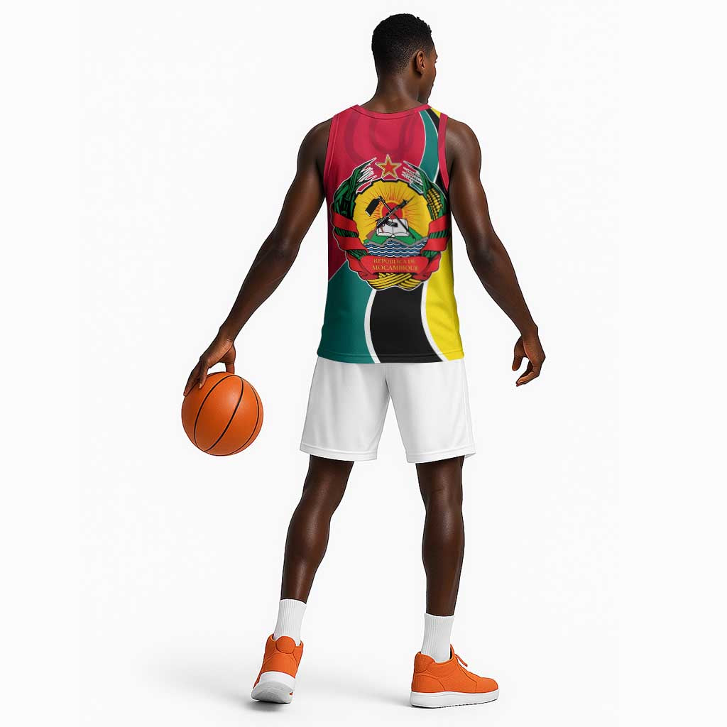 Mozambique Basketball Jersey Red Yellow Green Wave Design TS04