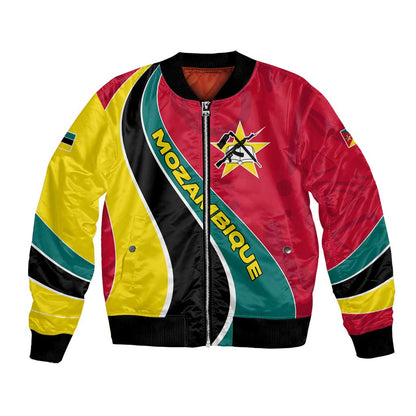 Mozambique Bomber Jacket Red Yellow Green Wave Design - African Pride