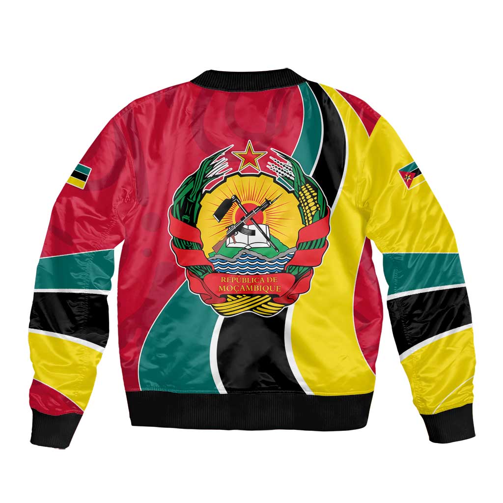 Mozambique Bomber Jacket Red Yellow Green Wave Design - African Pride