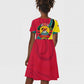 Mozambique Kid Short Sleeve Dress Red Yellow Green Wave Design - African Pride
