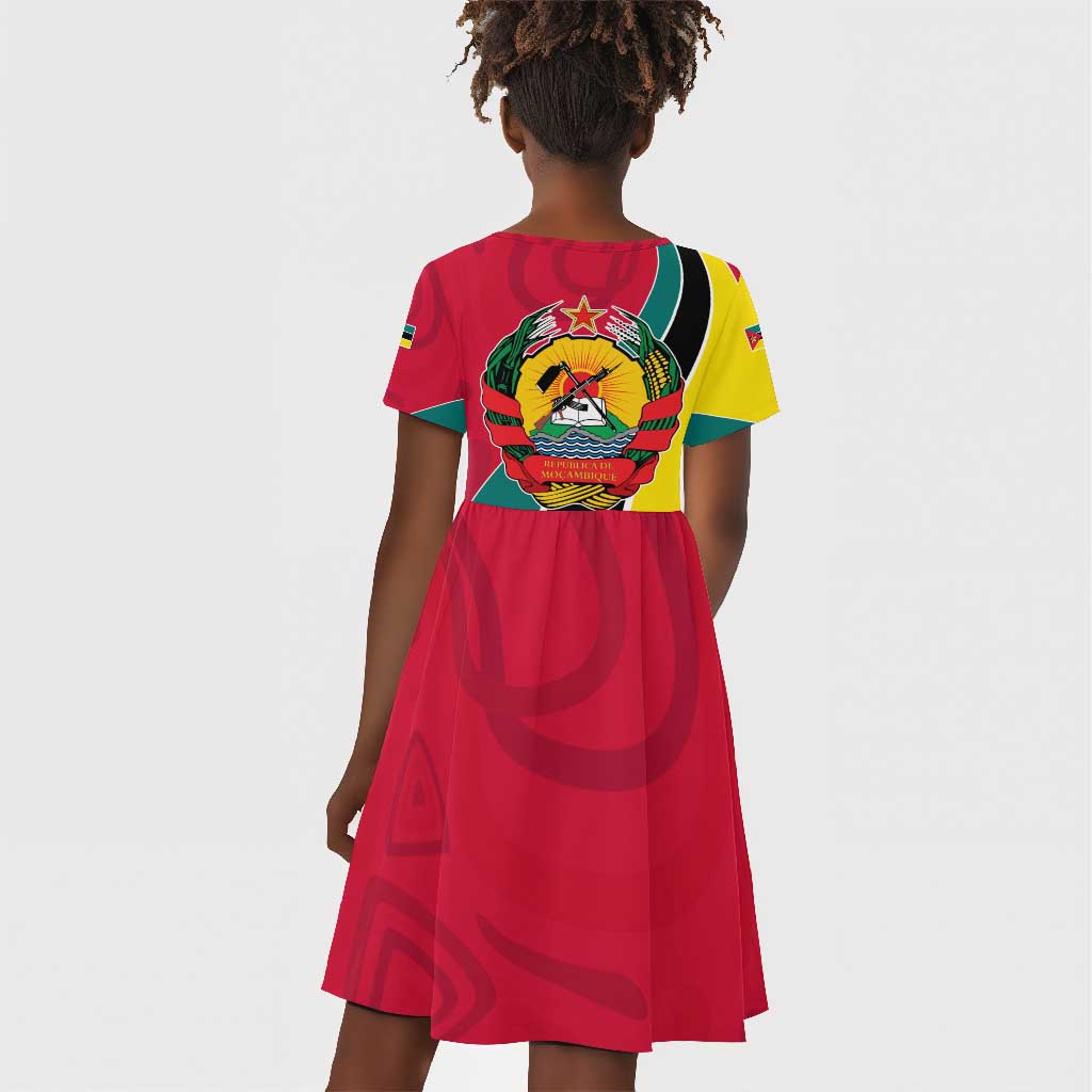 Mozambique Kid Short Sleeve Dress Red Yellow Green Wave Design - African Pride
