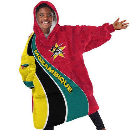 Mozambique Kid Wearable Blanket Hoodie Red Yellow Green Wave Design - African Pride