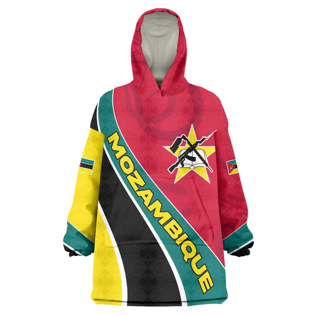 Mozambique Kid Wearable Blanket Hoodie Red Yellow Green Wave Design - African Pride
