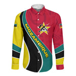Mozambique Long Sleeve Button Shirt Red Yellow Green Wave Design - African Pride