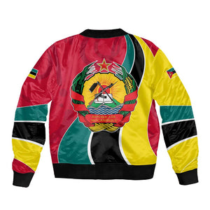 Mozambique Sleeve Zip Bomber Jacket Red Yellow Green Wave Design - African Pride