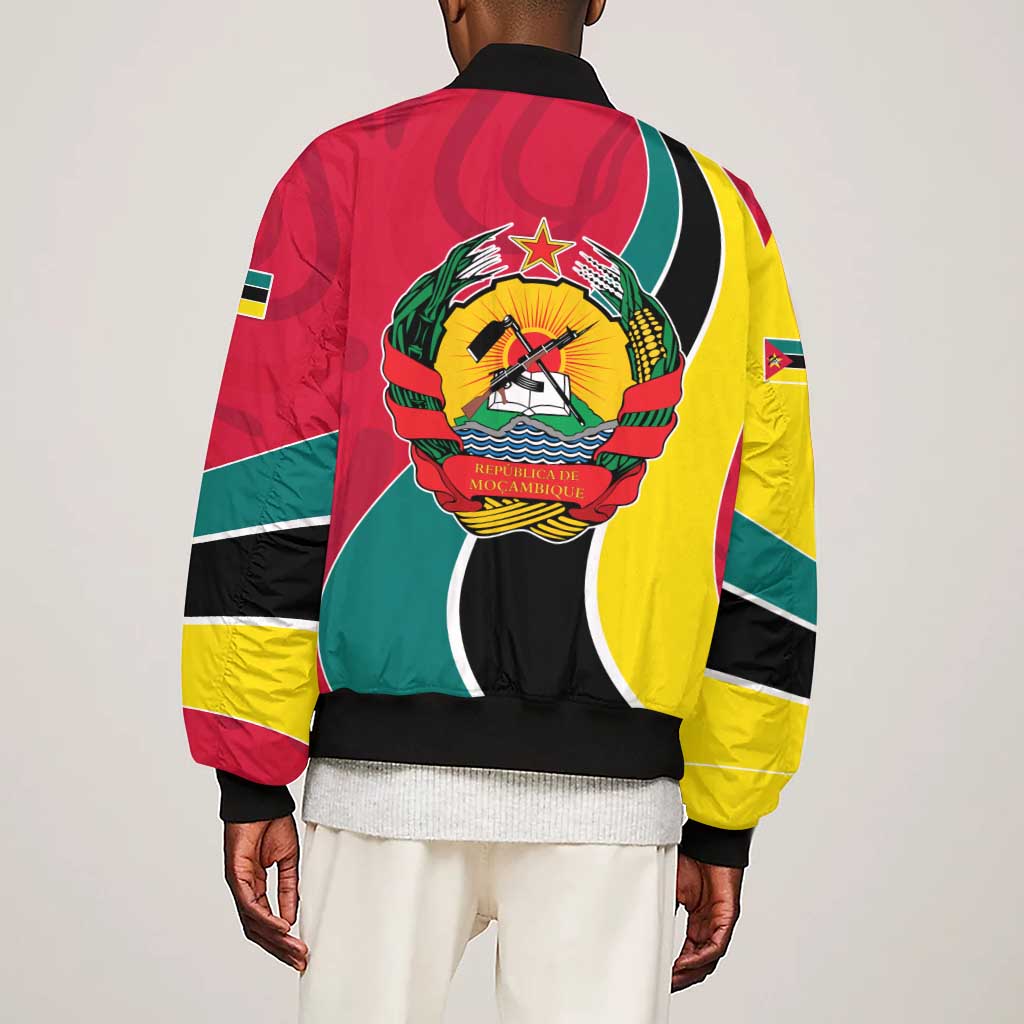 Mozambique Sleeve Zip Bomber Jacket Red Yellow Green Wave Design - African Pride