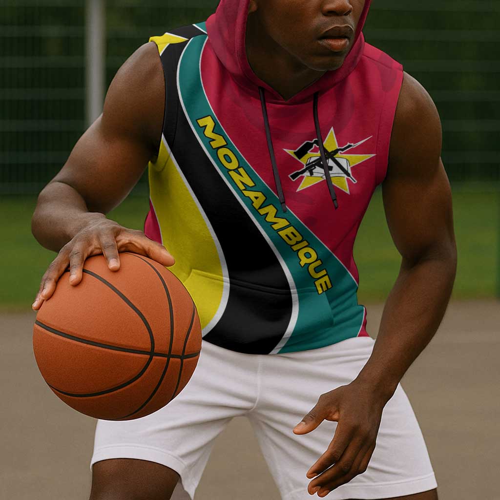 Mozambique Sleeveless Hoodie Red Yellow Green Wave Design - African Pride