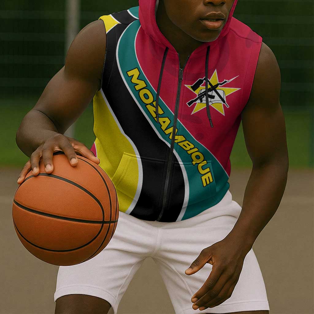 Mozambique Sleeveless Zip Hoodie Red Yellow Green Wave Design - African Pride