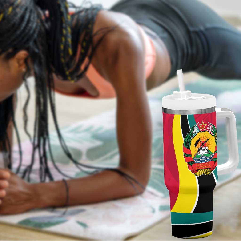 Mozambique Tumbler With Handle Red Yellow Green Wave Design - African Pride
