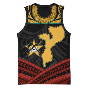 Mozambique Basketball Jersey Black Red Tribal Design Map TS04