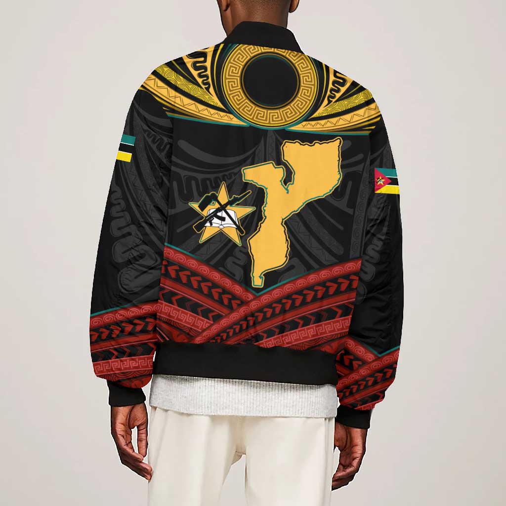 Mozambique Bomber Jacket Black Red Tribal Design Map - African Pride