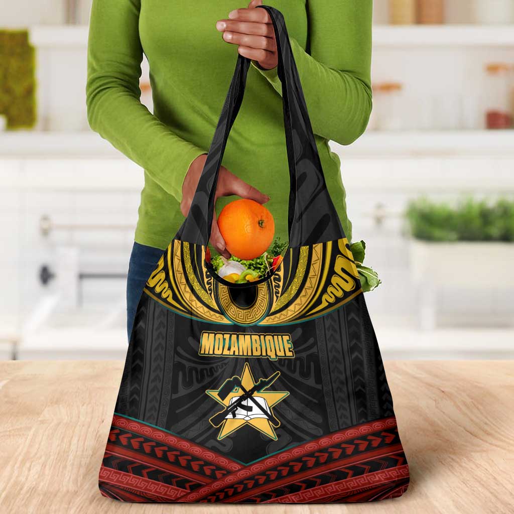 Mozambique Grocery Bag Black Red Tribal Design Map - African Pride