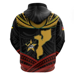 Mozambique Hoodie Black Red Tribal Design Map - African Pride