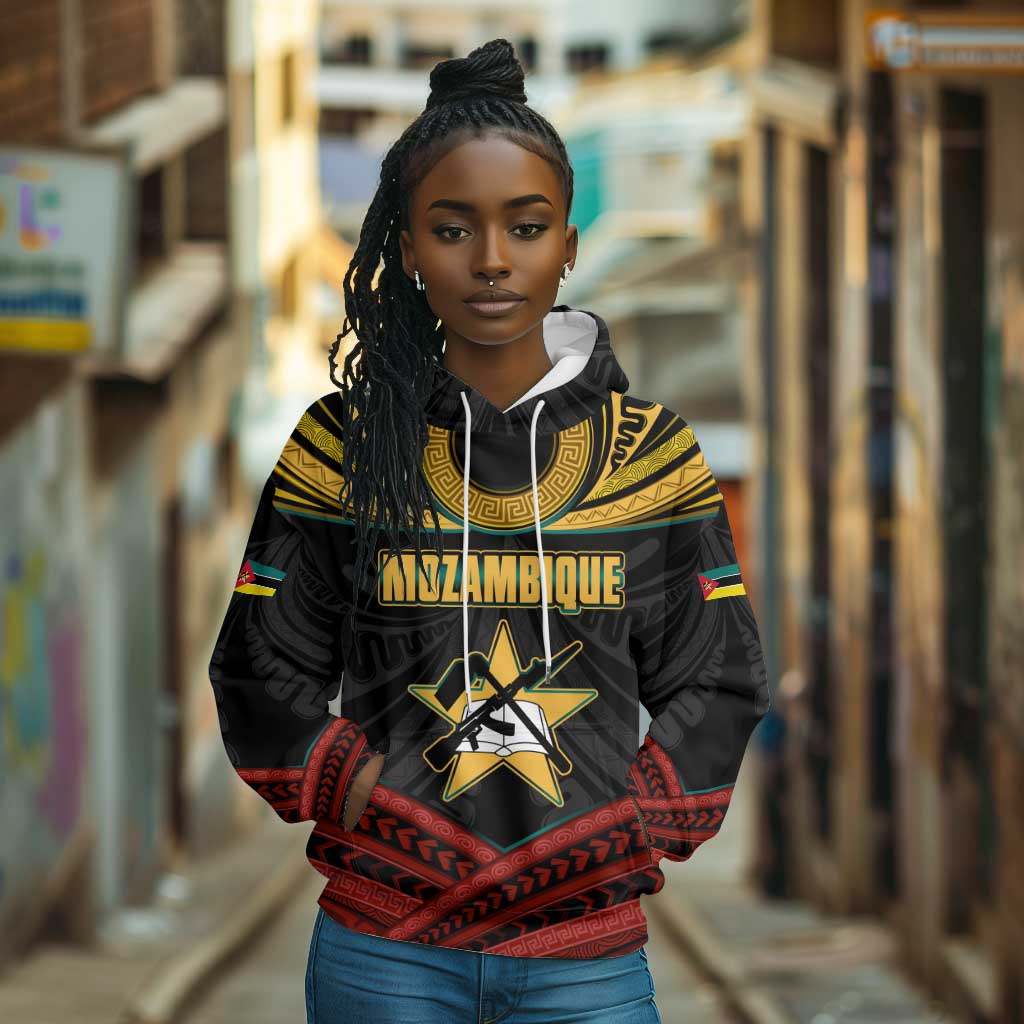 Mozambique Hoodie Black Red Tribal Design Map - African Pride