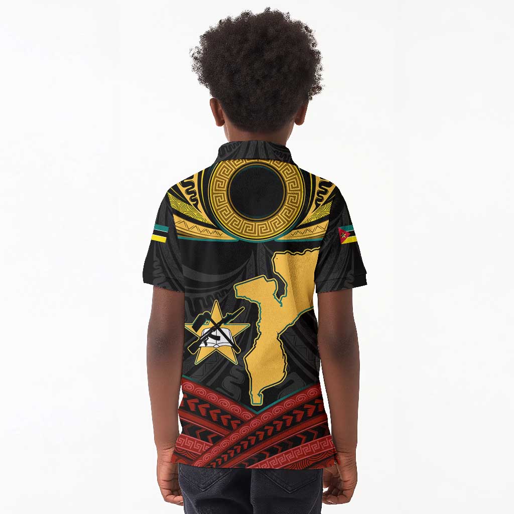 Mozambique Kid Polo Shirt Black Red Tribal Design Map - African Pride