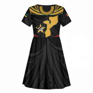 Mozambique Kid Short Sleeve Dress Black Red Tribal Design Map - African Pride