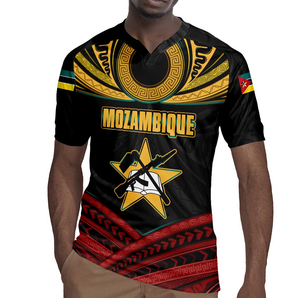 Mozambique Rugby Jersey Black Red Tribal Design Map - African Pride