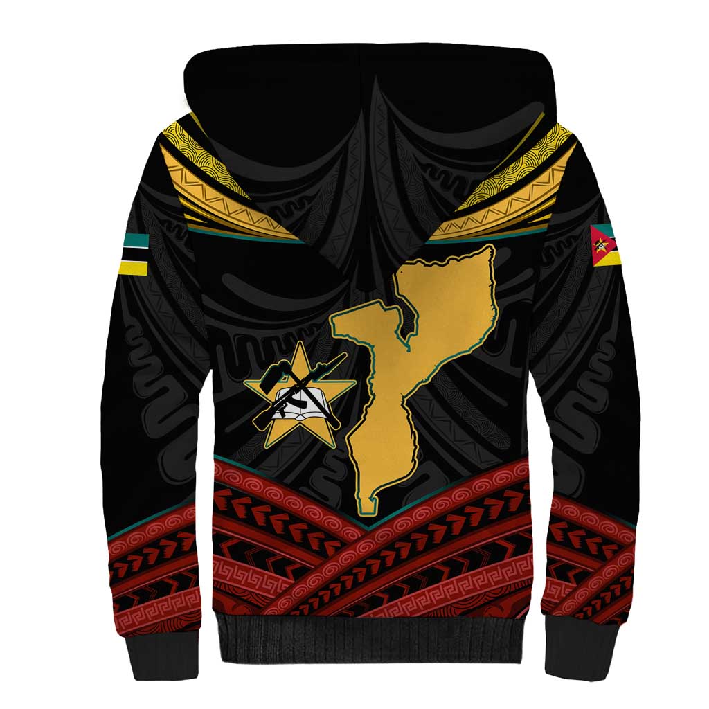 Mozambique Sherpa Hoodie Black Red Tribal Design Map - African Pride