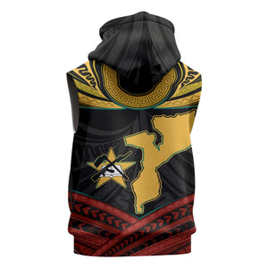 Mozambique Sleeveless Hoodie Black Red Tribal Design Map - African Pride