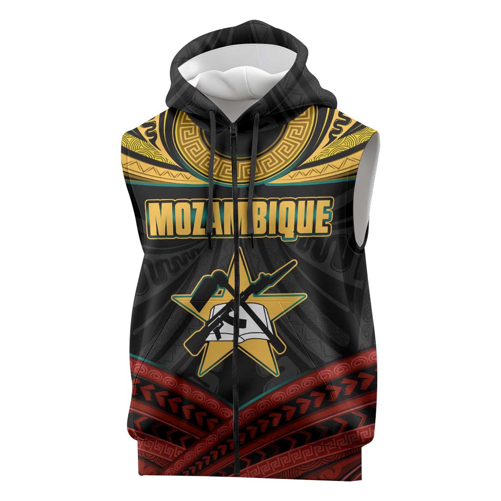 Mozambique Sleeveless Zip Hoodie Black Red Tribal Design Map - African Pride