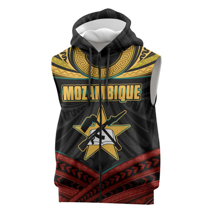 Mozambique Sleeveless Zip Hoodie Black Red Tribal Design Map - African Pride
