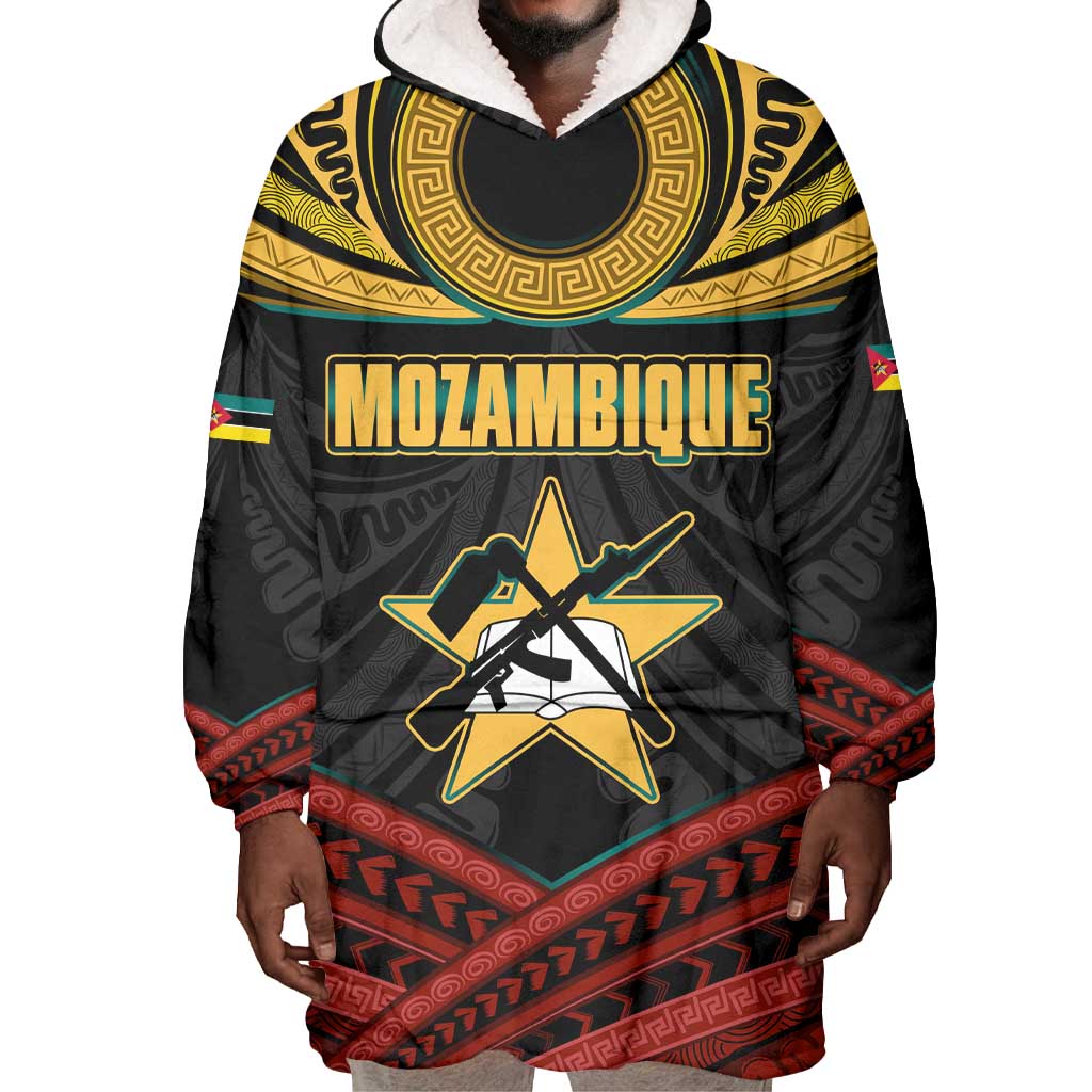 Mozambique Wearable Blanket Hoodie Black Red Tribal Design Map - African Pride