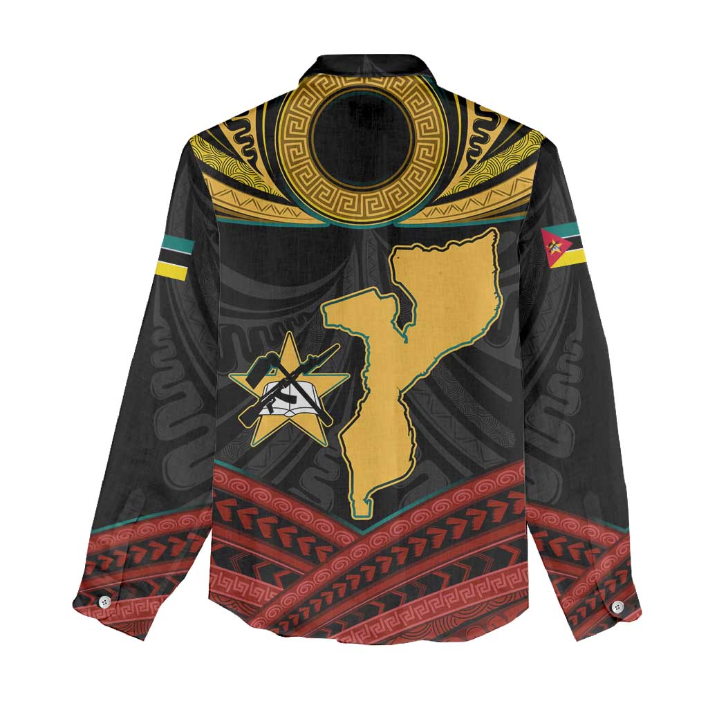 Mozambique Women Casual Shirt Black Red Tribal Design Map - African Pride