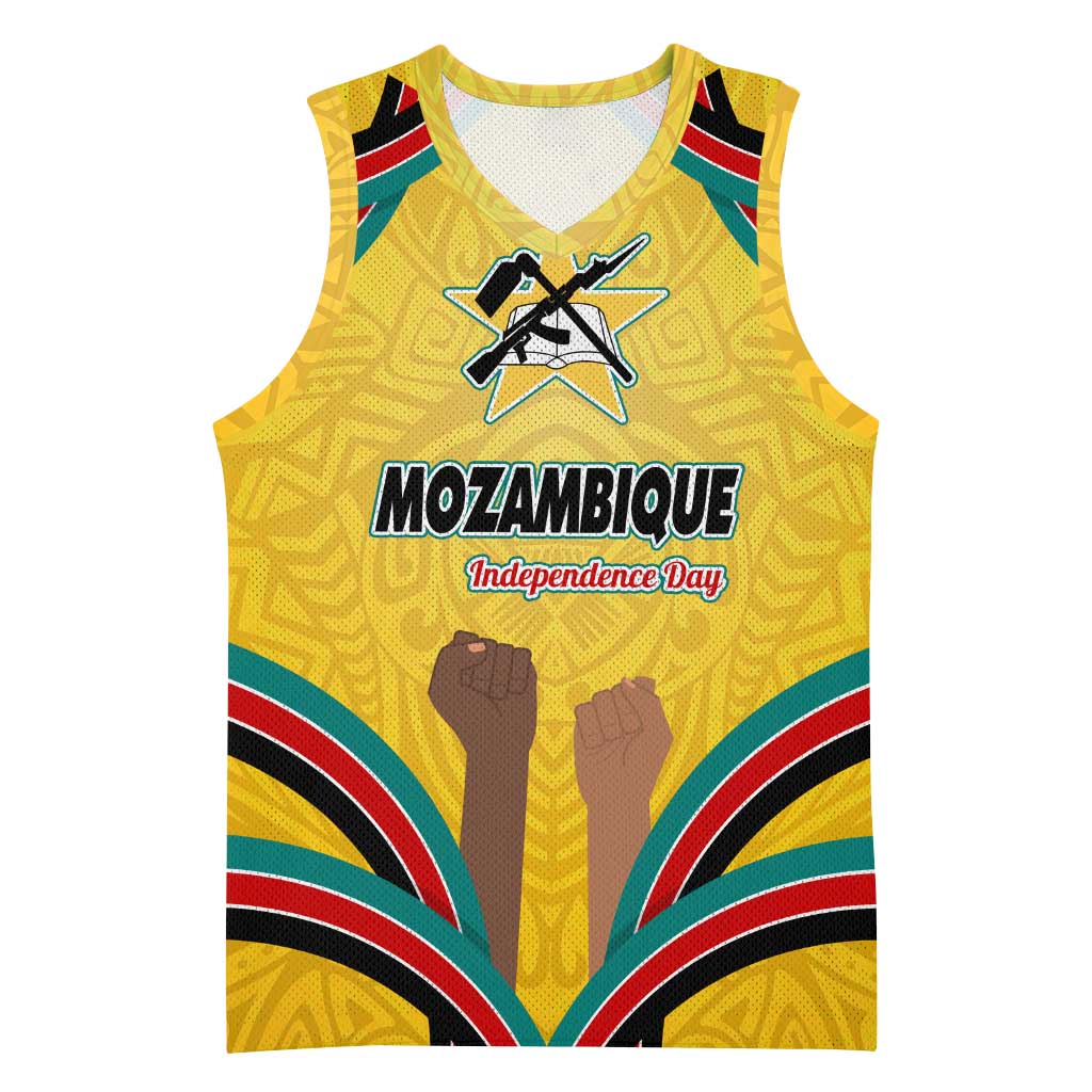 Mozambique Basketball Jersey Yellow Red Green Swirl Independence Day TS04
