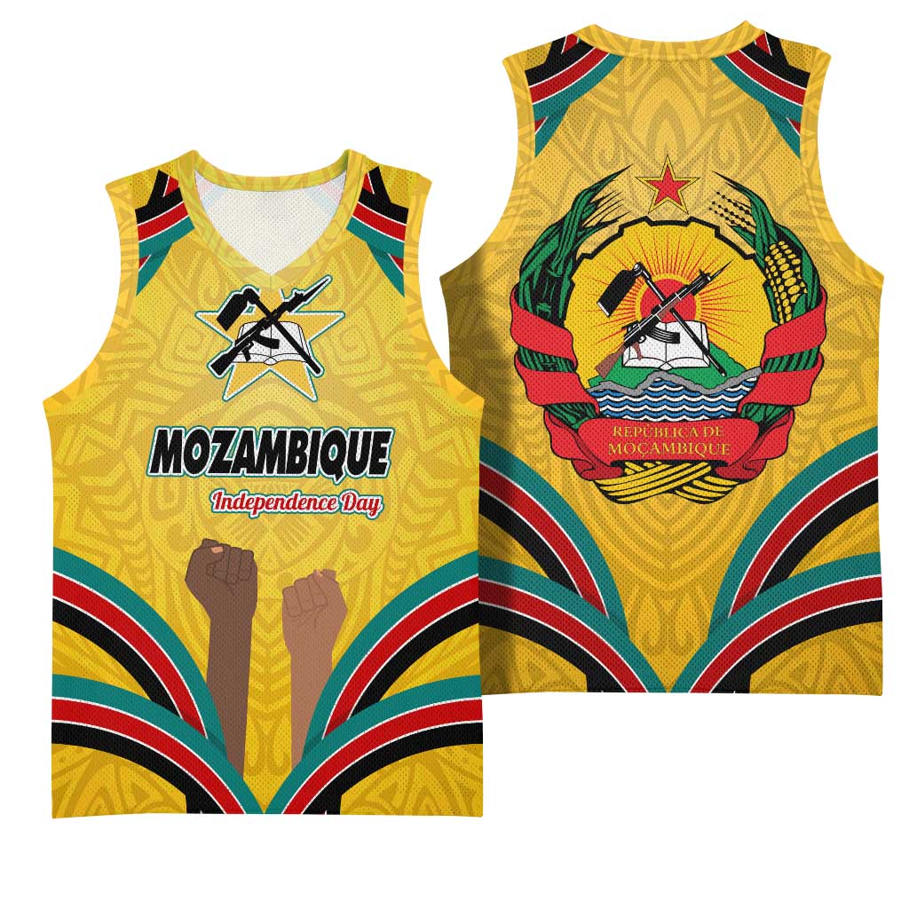 Mozambique Basketball Jersey Yellow Red Green Swirl Independence Day TS04