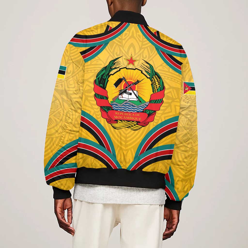 Mozambique Bomber Jacket Yellow Red Green Swirl Independence Day - African Pride