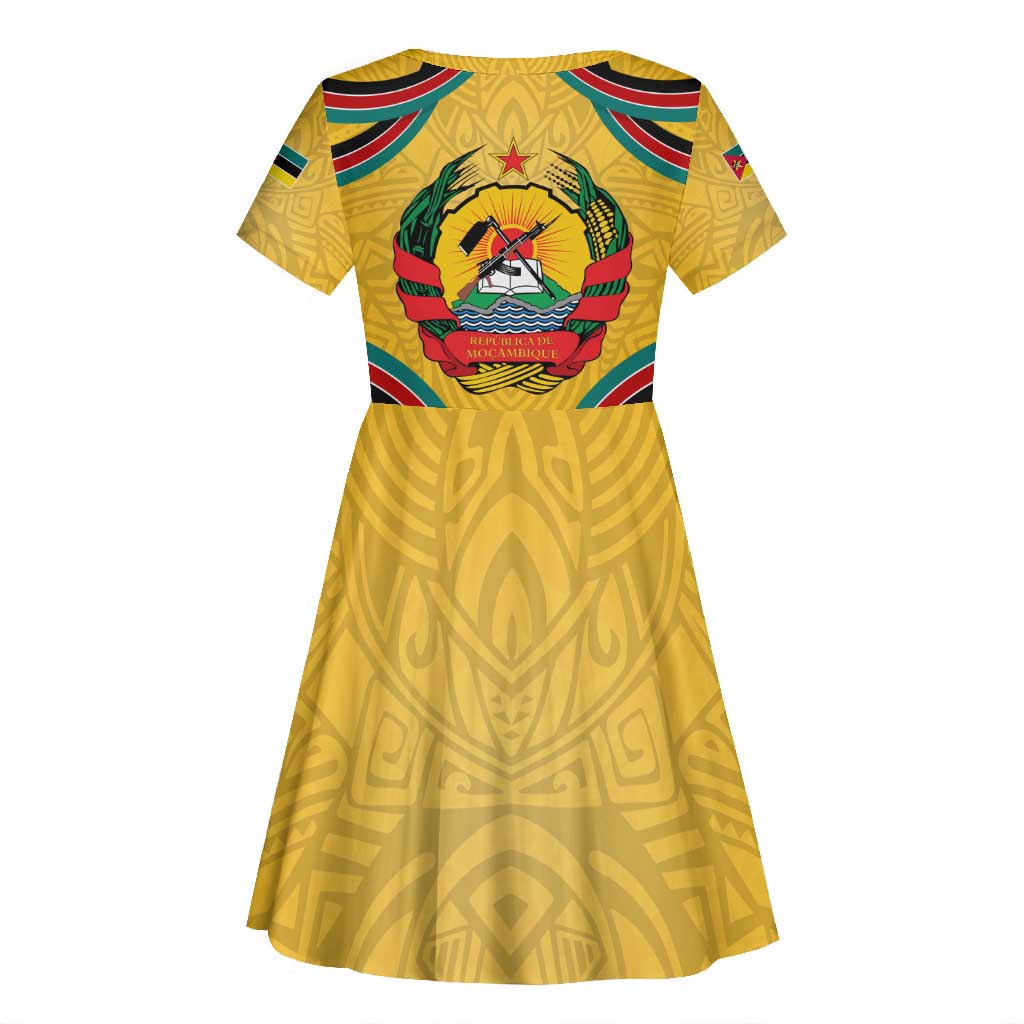 Mozambique Kid Short Sleeve Dress Yellow Red Green Swirl Independence Day - African Pride